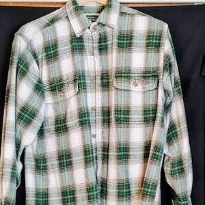 Field and Stream L LS Green/Black/Beige Flannel Shirt, 100% Cotton